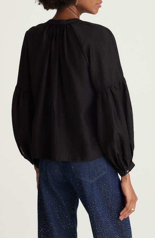 Madewell Shirred Balloon Sleeve Button-up Top In Black