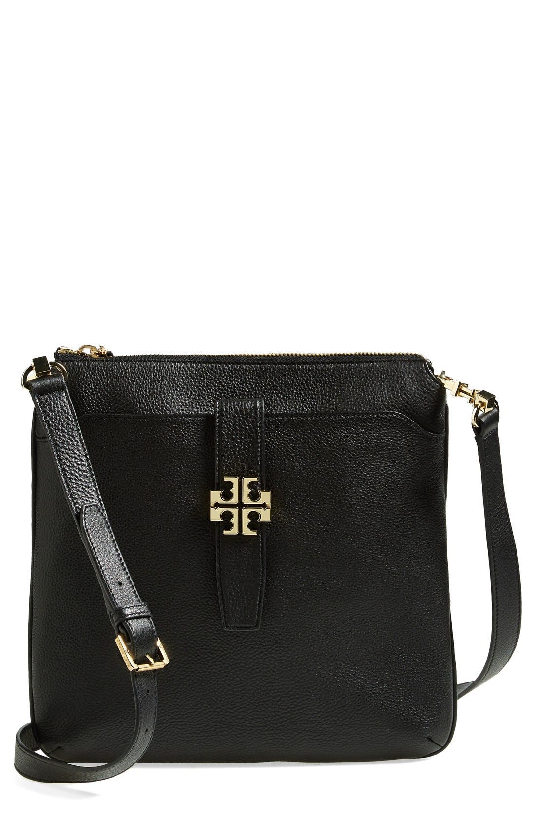 'Plaque' Crossbody Bag, Main, color, BLACK