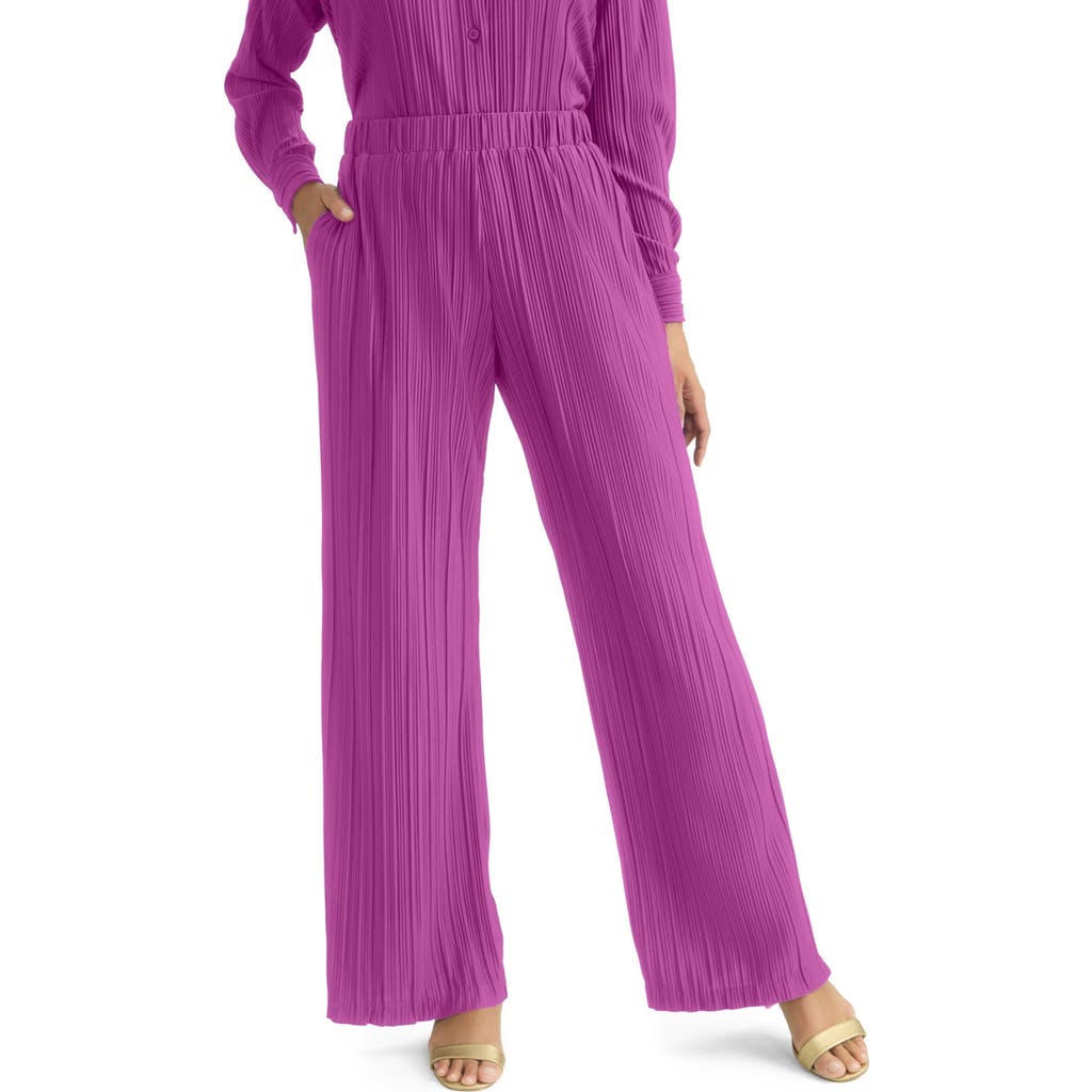 Jessica London Plisse Wide-leg Trouser In Purple