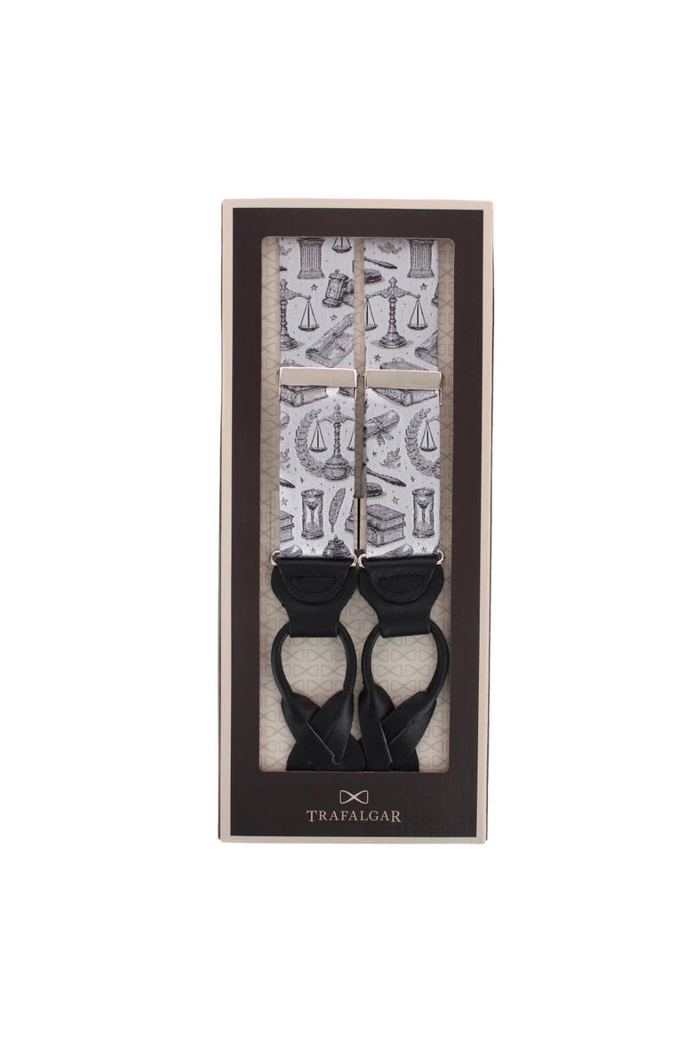 Esquire Law Silk Novelty Button End Suspenders, Alternate, color, Silver