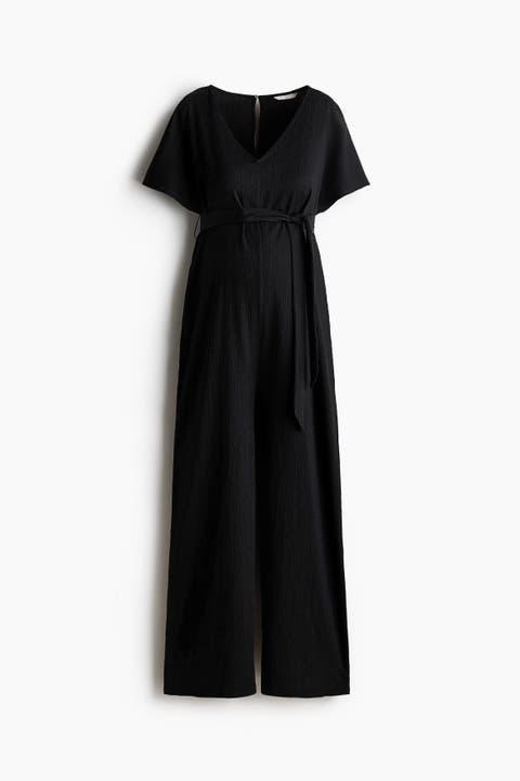Mama Short-sleeved Tie-belt Jumpsuit