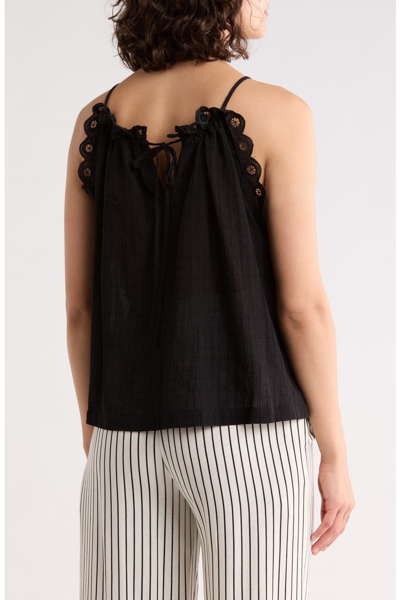Embroidered Eyelet Lace Halter Neck Crop Tank, Alternate, color, BLACK
