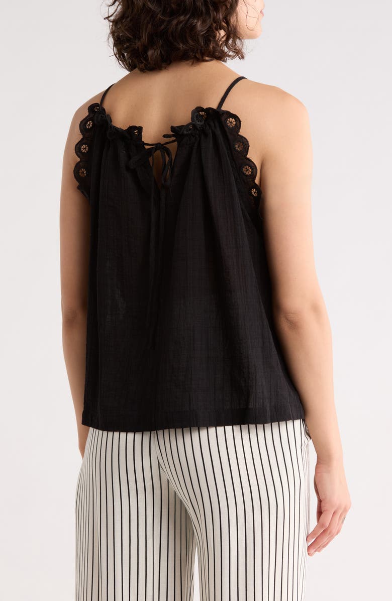 MAX STUDIO Embroidered Eyelet Lace Halter Neck Crop Tank, Alternate, color, Black
