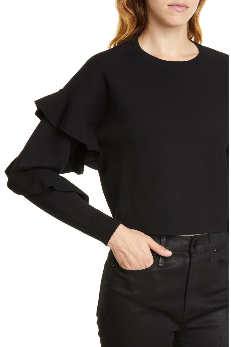 Nettie Ruffle Sleeve Sweater, Alternate, color, BLACK