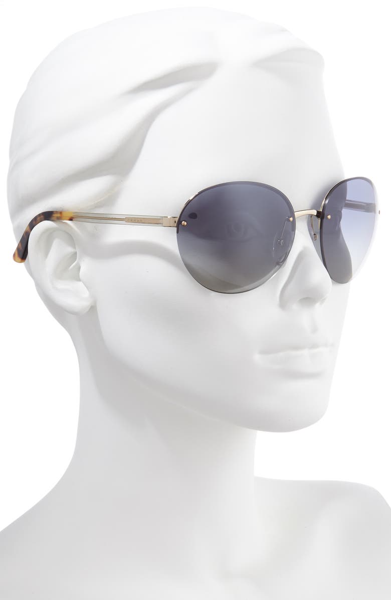 Prada 61mm Rimless Round Sunglasses, Alternate, color, Blue/ Gold/ Blue Mirror