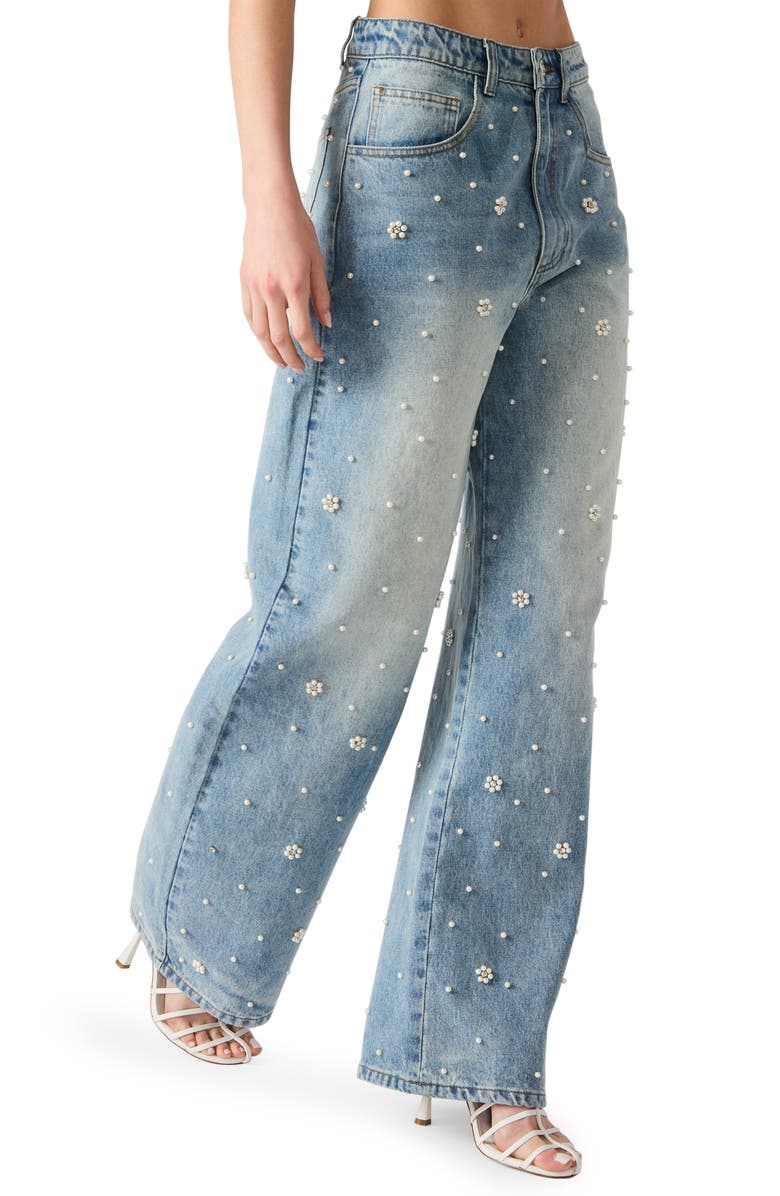Steve Madden Fianna High Waist Faux Pearl Flare Leg Jeans, Alternate, color, Coastal Buffalo