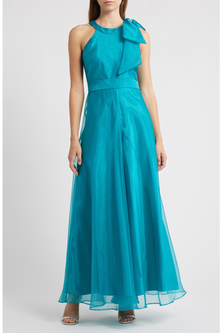Bow Detail One-Shoulder Taffeta Jumpsuit, Main, color, JADE