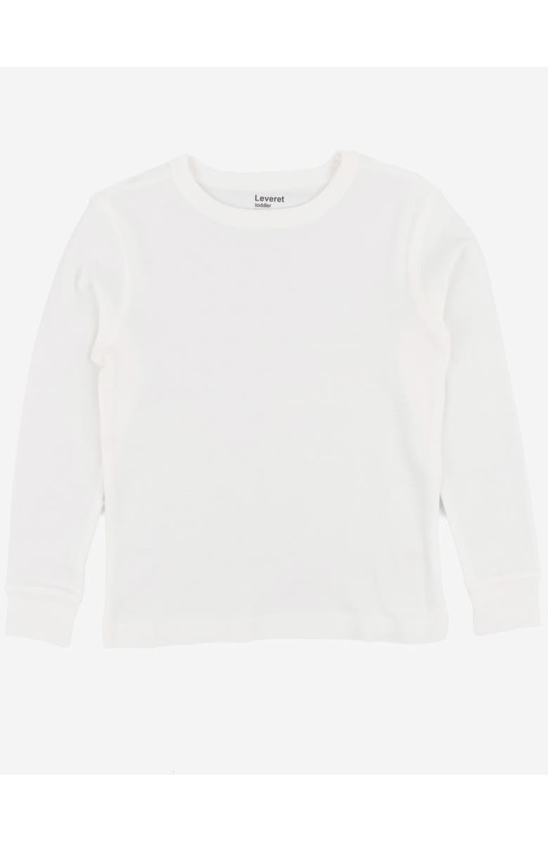 Leveret Kids Long Sleeve T-Shirt, 100% Cotton, Solid Colors, Main, color, Off White