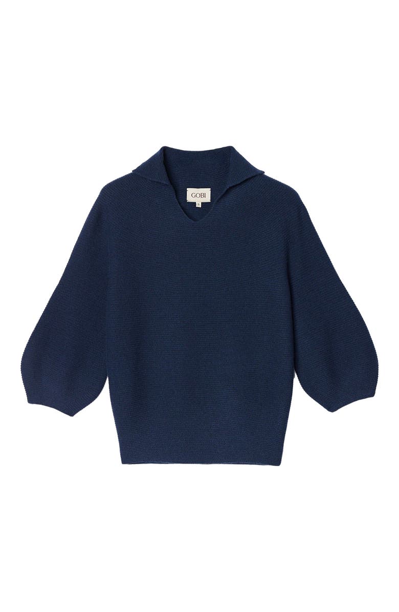 GOBI Mongolian Cashmere Open V-Collar Women's Polo Sweater, Alternate, color, Dark Denim