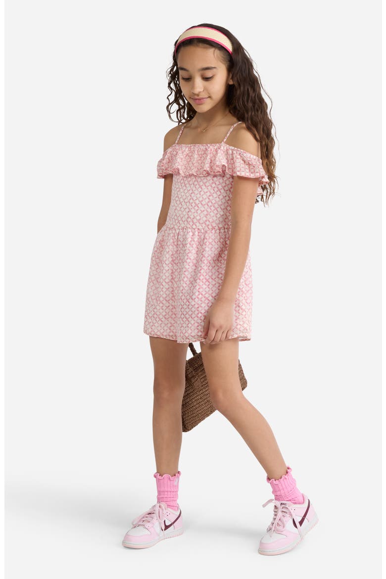 Kids' Cold Shoulder Cotton Romper, Alternate, color, GEO TILE PINK