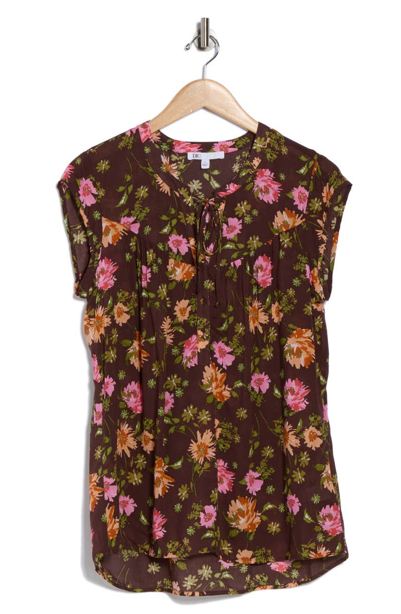 DR2 by Daniel Rainn Floral Cap Sleeve Top, Alternate, color, Brown