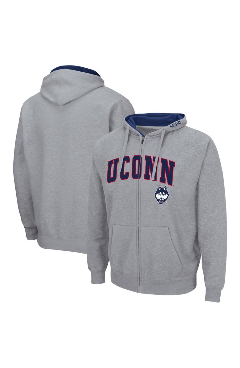 COLOSSEUM Men's Colosseum Heathered Gray UConn Huskies Arch & Logo 3.0 Full-Zip Hoodie, Main, color, Heather Gray