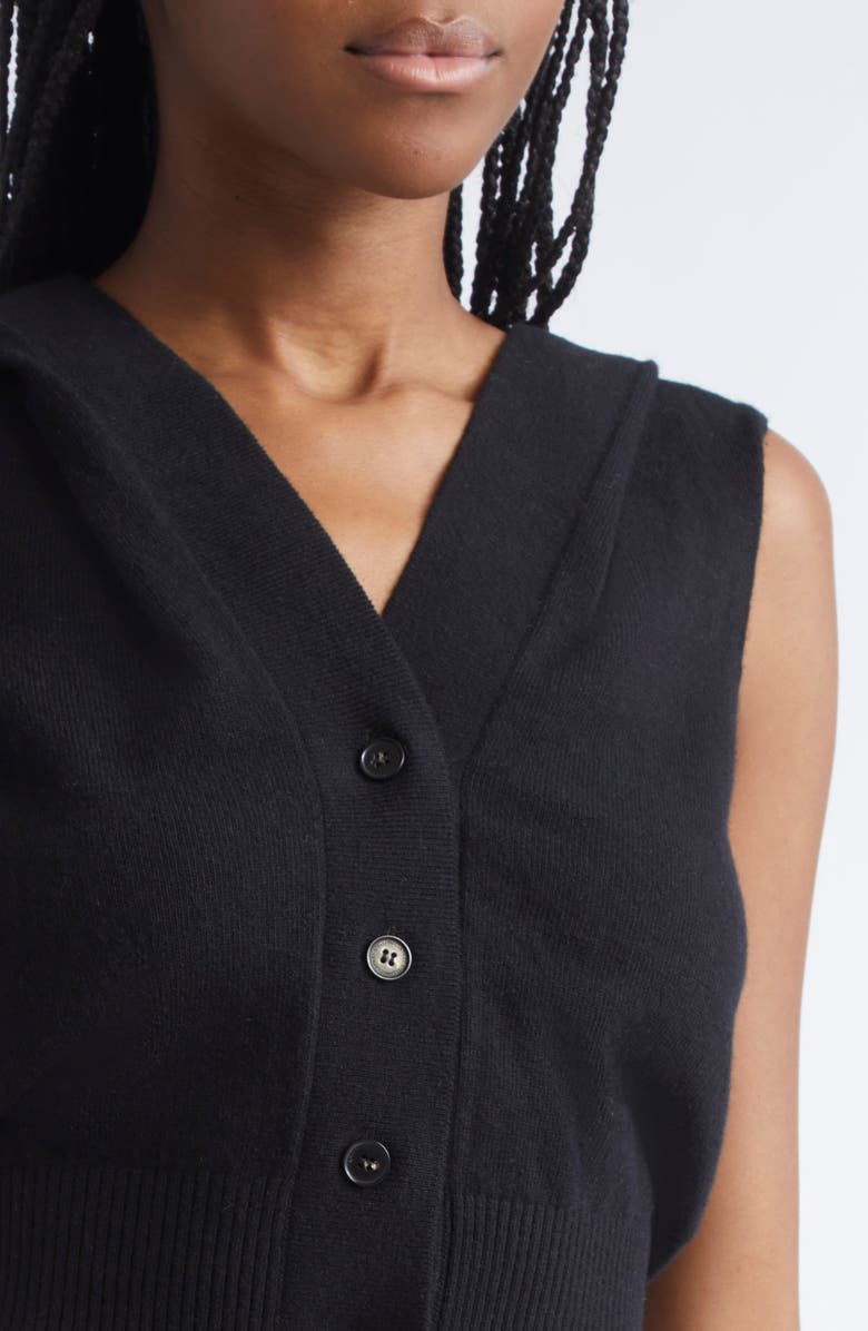 Stella McCartney Cozy Hooded Virgin Wool Crop Sweater Vest, Alternate, color, Black