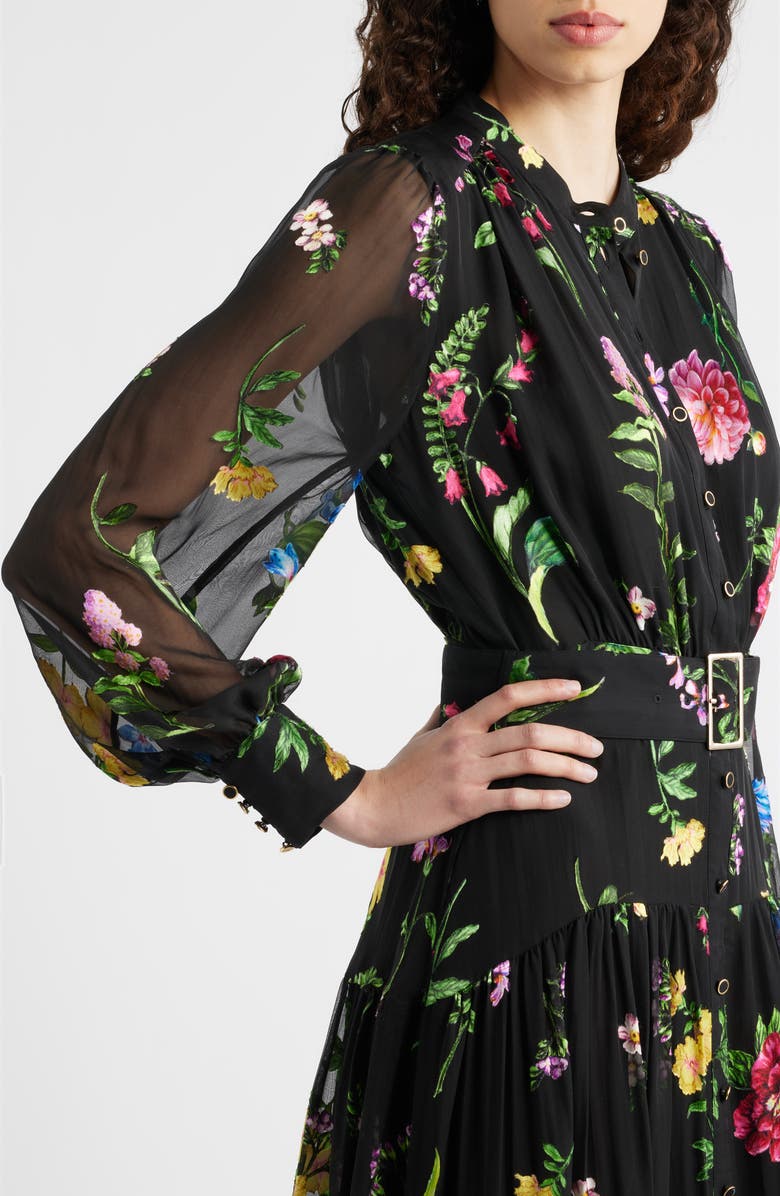 Elie Tahari The Janice Floral Print Long Sleeve Dress, Alternate, color, Noir Denim Garden