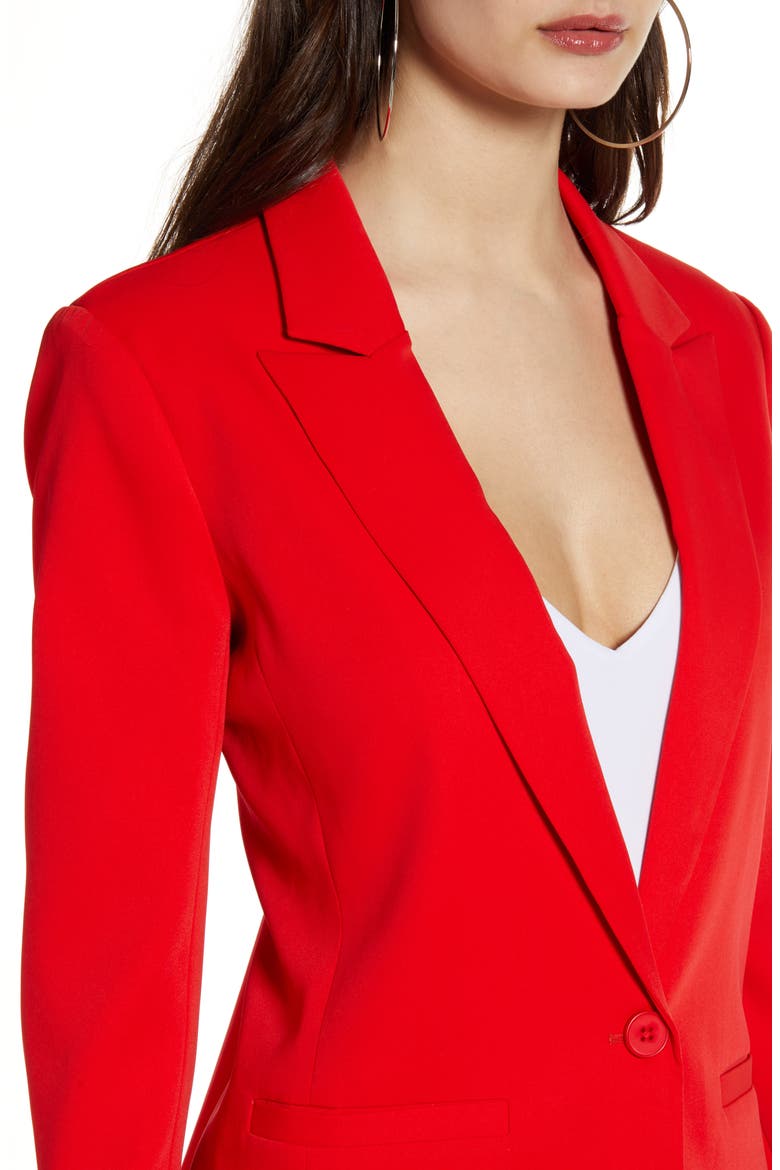 Tailored Single Button Blazer, Alternate, color, RED