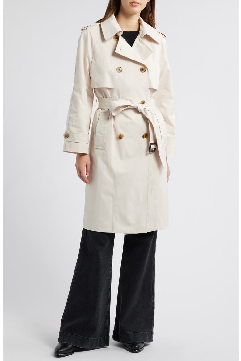 Water Resistant Double Breasted Belted Trench Coat, Main, color, VANILLA