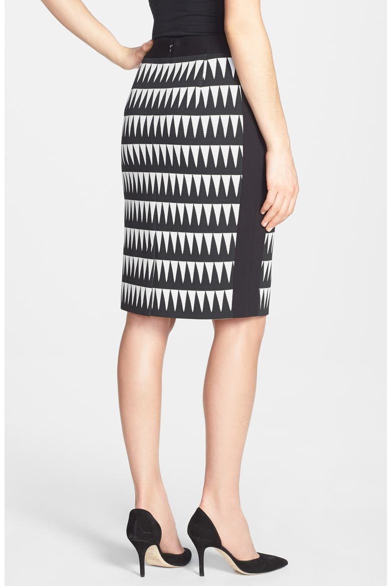 Novelty Pattern Ponte Pencil Skirt, Alternate, color, BLACK- WHITE PATTERN
