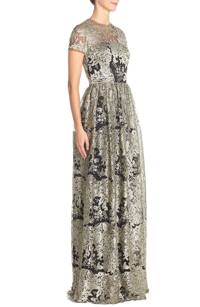 David Meister Embroidered Mesh Fit & Flare Gown | Nordstrom