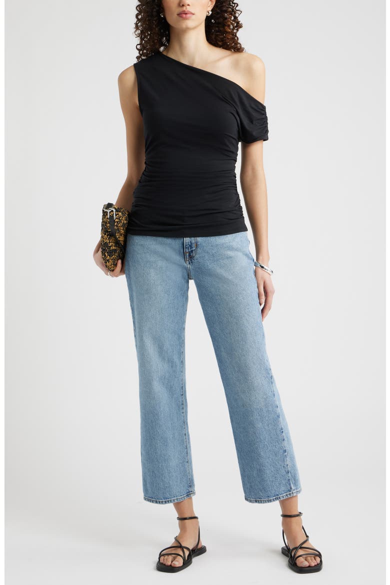 Asymmetric One-Shoulder Top, Alternate, color, BLACK