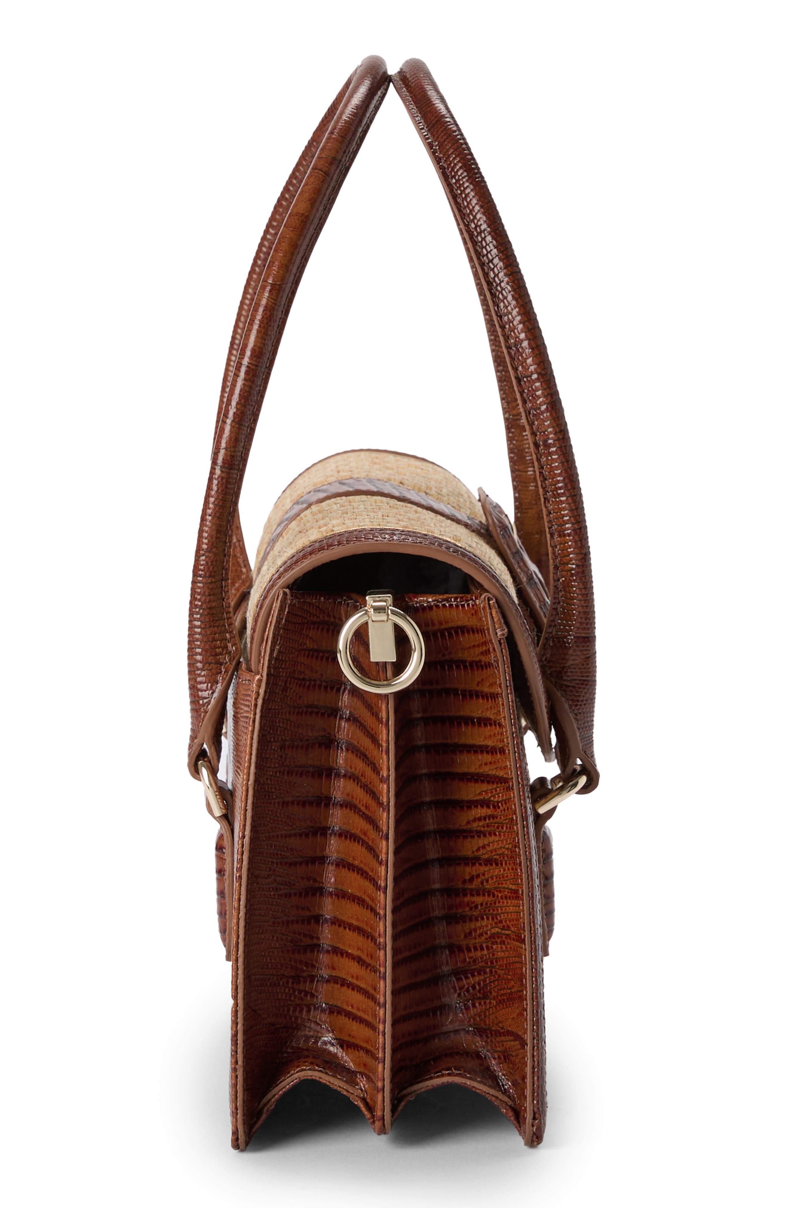 Brahmin Small Hallie Woven Straw & Lizard Embossed Leather Satchel, Alternate, color, 
