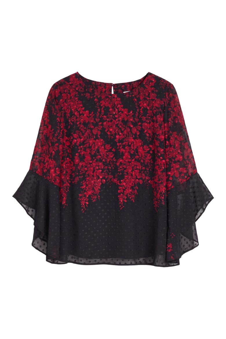 Ruffle Sleeve Clip Dot Chiffon Top, Alternate, color, BLACK MULTI