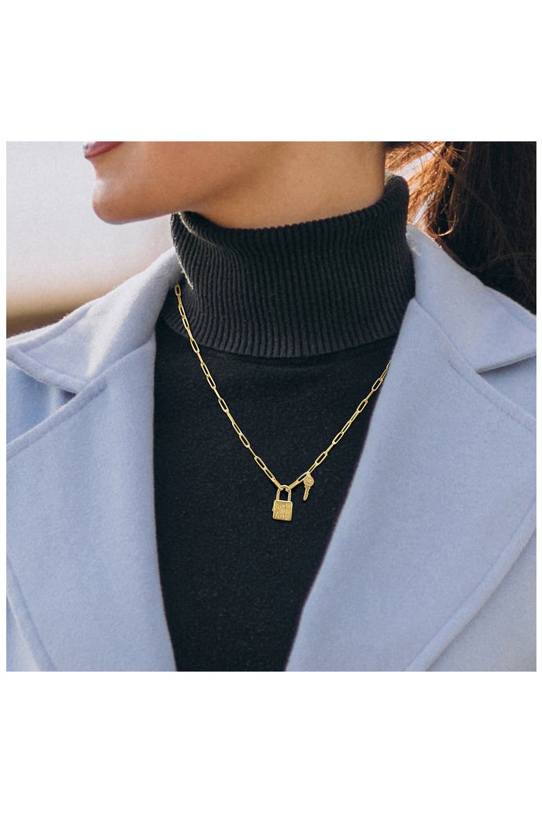 Lock & Key Paperclip Link Necklace, Alternate, color, GOLD