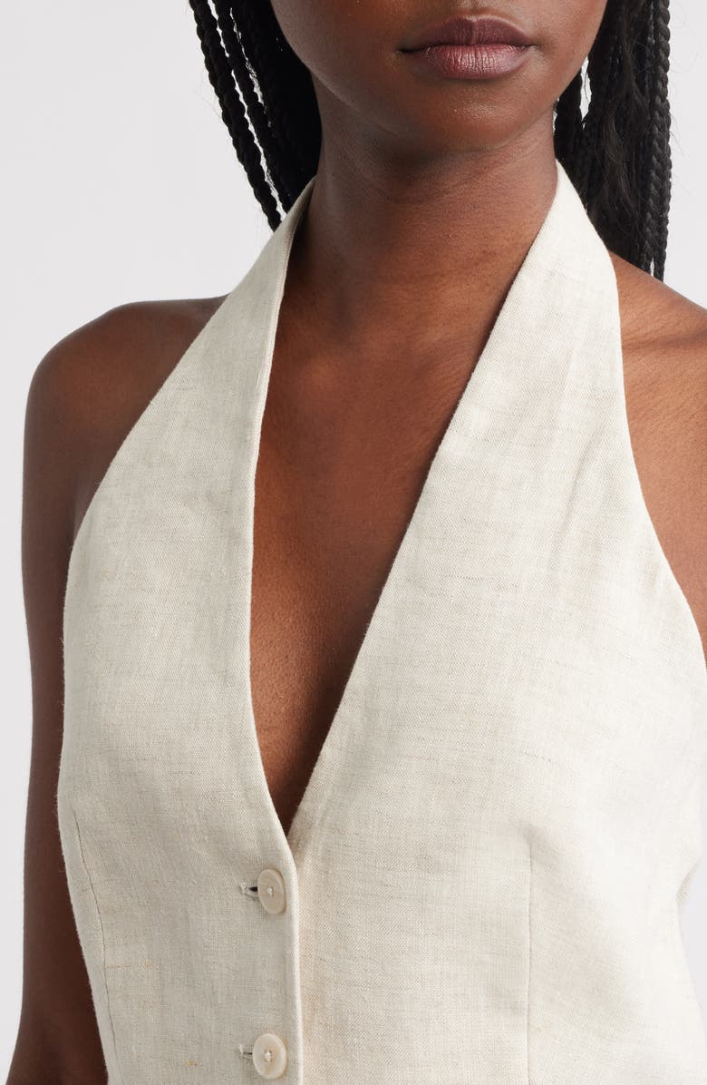 MANGO Boreli Linen Halter Vest, Alternate, color, Light Beige/ Pastel Grey