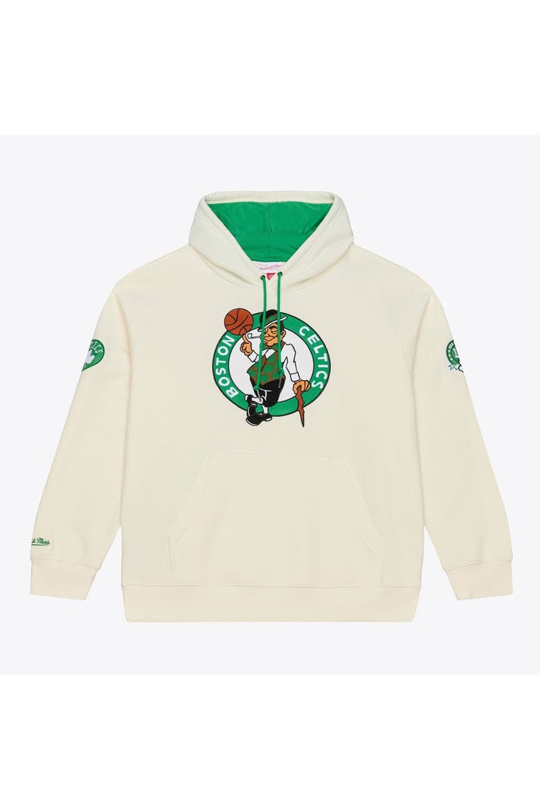 Men's Mitchell & Ness Cream Boston Celtics Hardwood Classics Chainstitch Premium Fleece Hoodie, Main, color, Cream