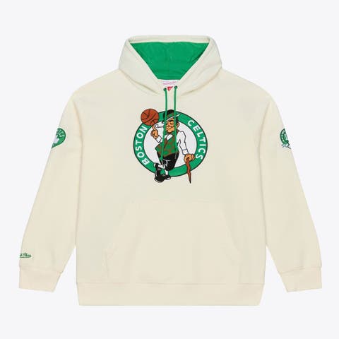 Men's Mitchell & Ness Cream Boston Celtics Hardwood Classics Chainstitch Premium Fleece Hoodie