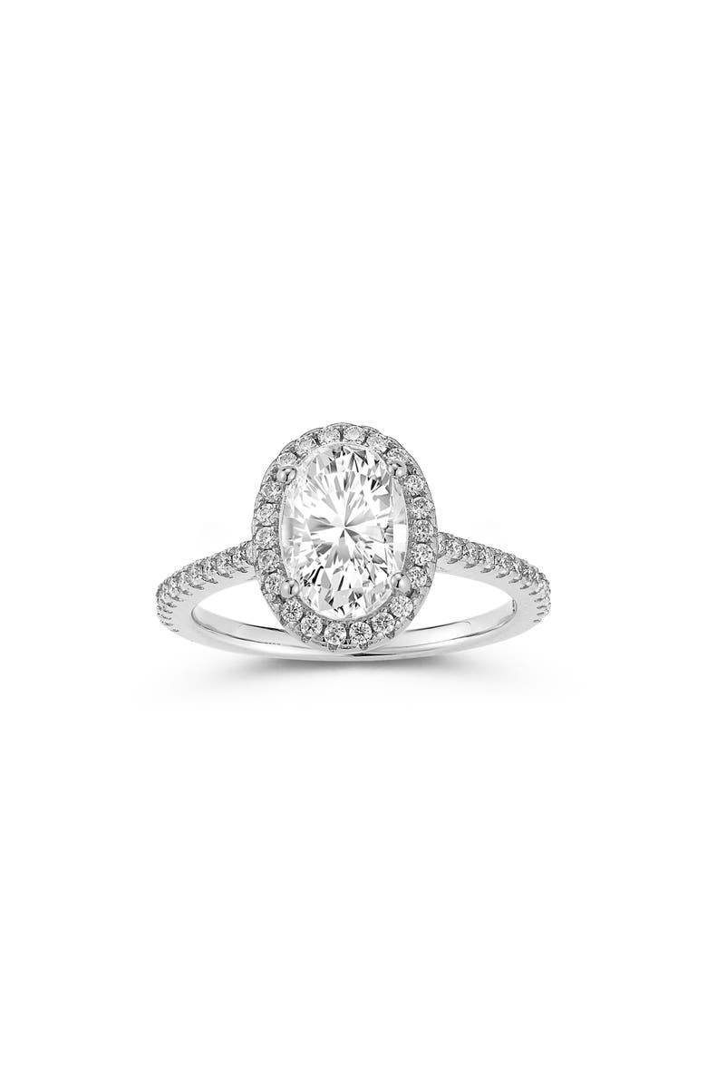 GLAZE JEWELRY Oval Cut Moissanite Halo Ring, Main, color, Silver/ Moissanite