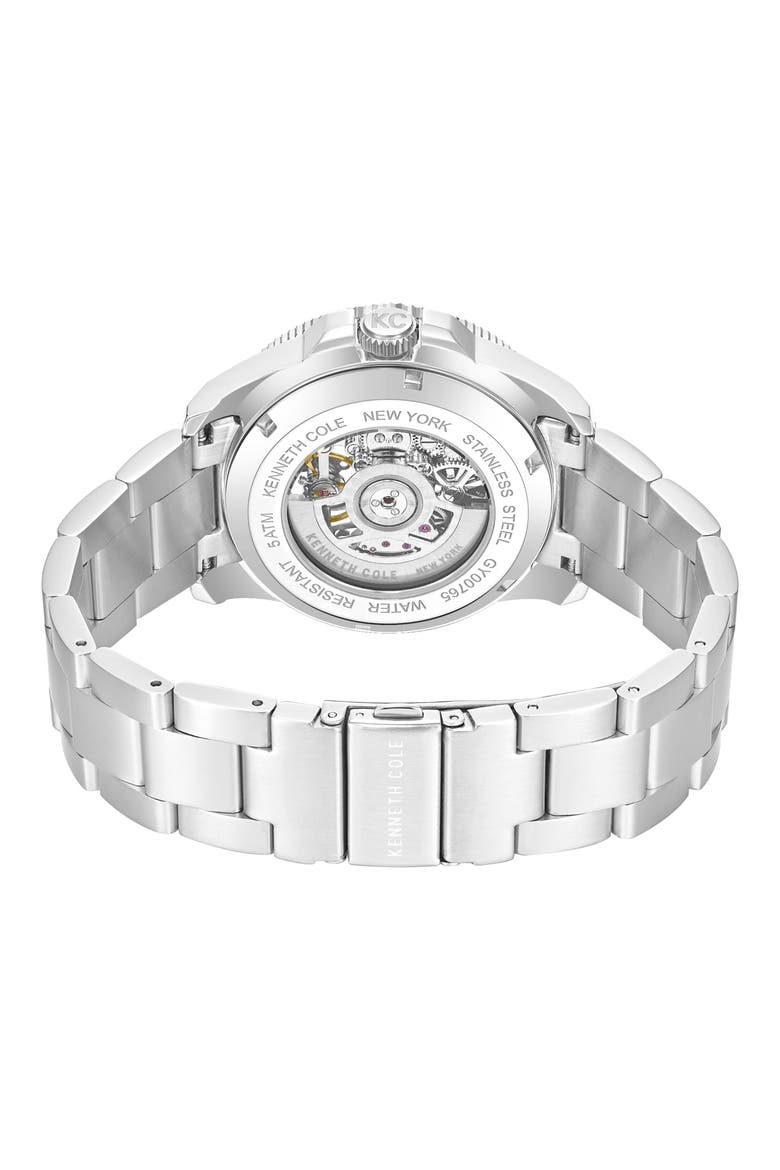 Skeleton Automatic Bracelet Watch, 43mm, Alternate, color, SILVER