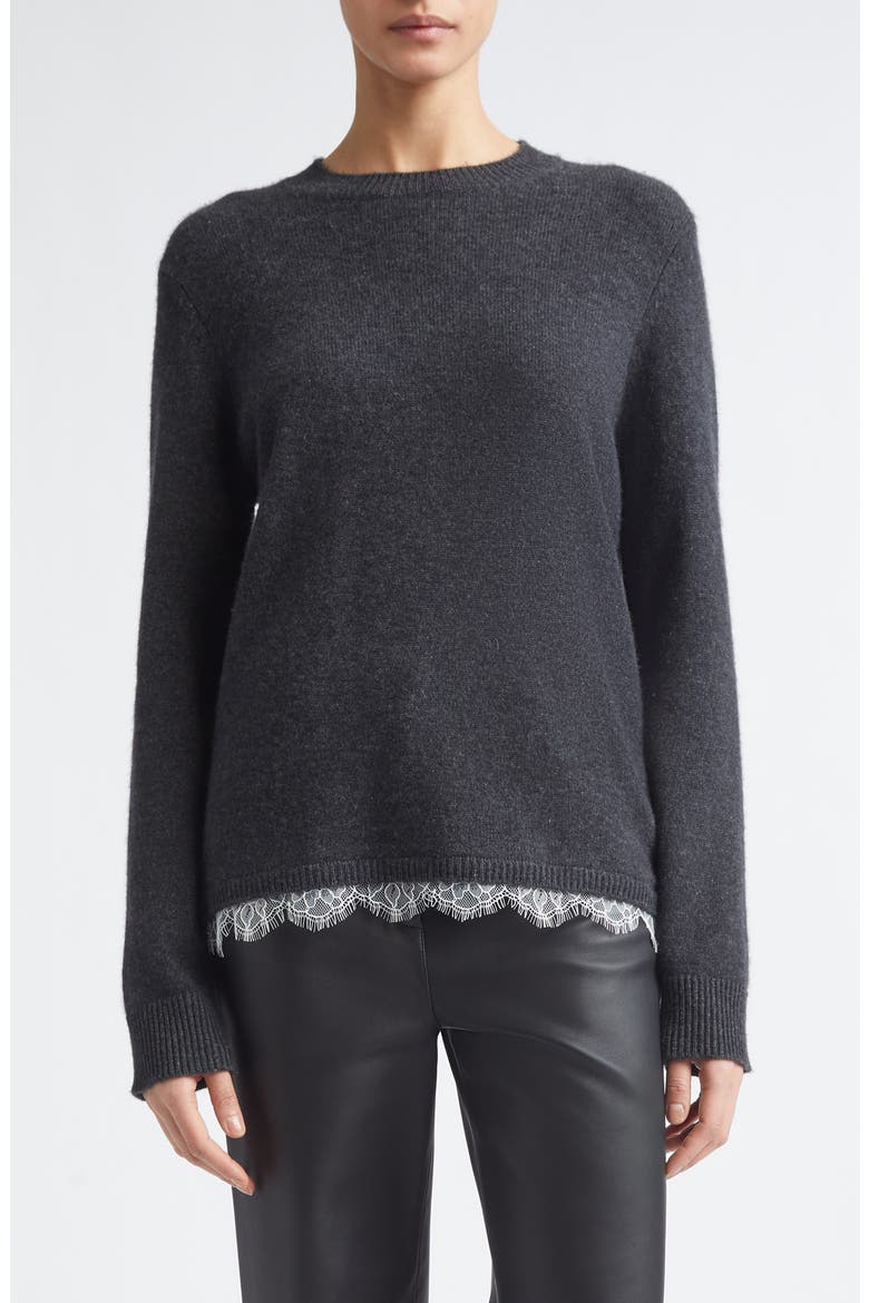 Arvo Lace Trim Cashmere Sweater, Main, color, CHARCOAL/ IVORY