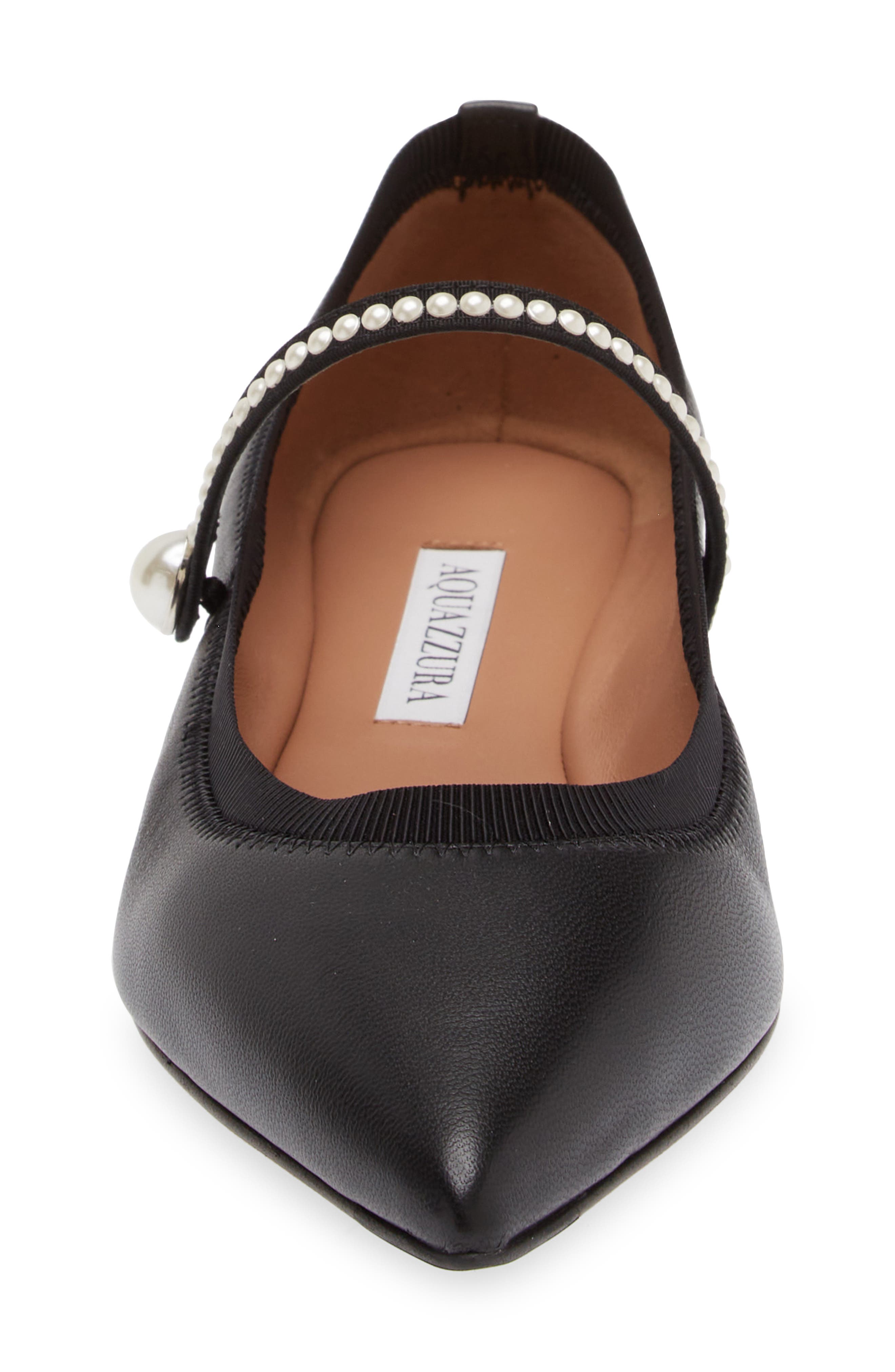 Aquazzura Romy Pearly Strap Pointed Toe Mary Jane Flat, Alternate, color, 