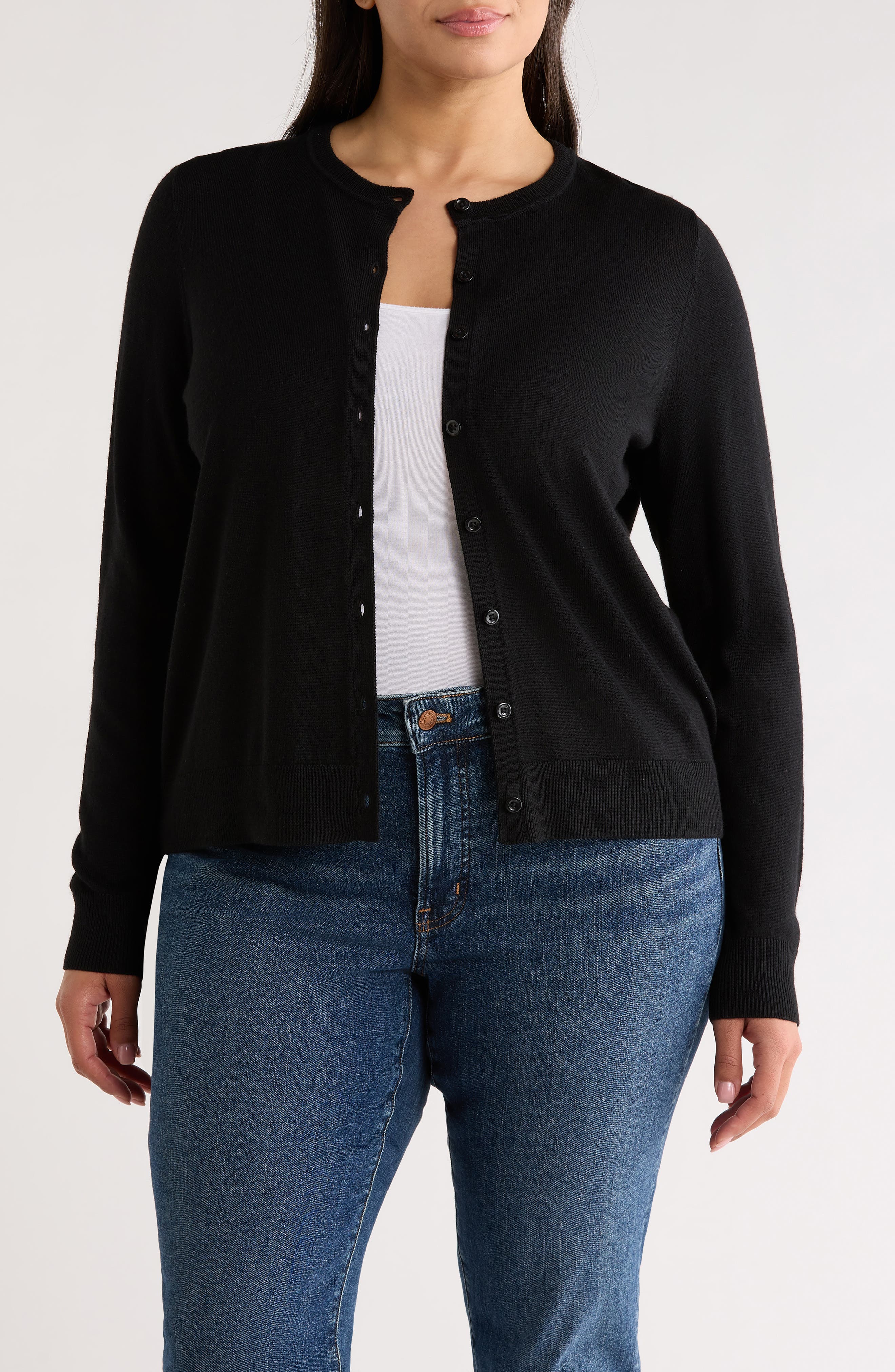 Merino Wool Blend Crewneck Cardigan