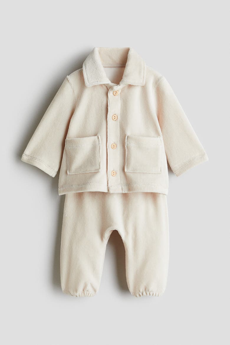 2-piece Ribbed Velour Set, Alternate, color, Light beige