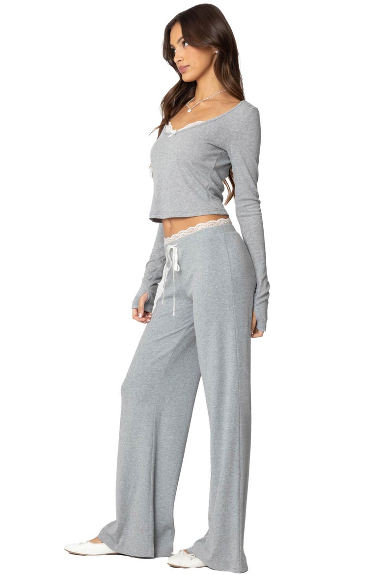 Peekaboo Lace Trim Knit Long Sleeve Top, Alternate, color, GRAY-MELANGE