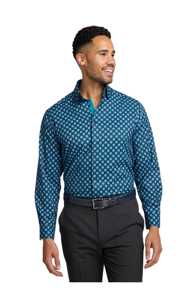 Paul Fredrick Performance Stretch Medallion Casual Shirt, Alternate, color, Blue Multi