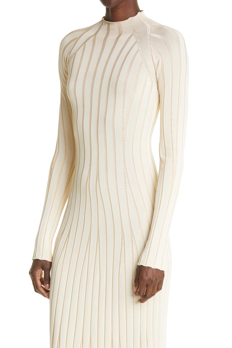 Rib Long Sleeve Midi Dress, Alternate, color, CREAM