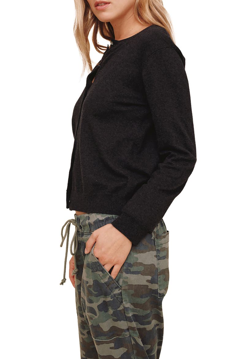 Crewneck Cotton & Cashmere Cardigan, Alternate, color, VINTAGE BLACK