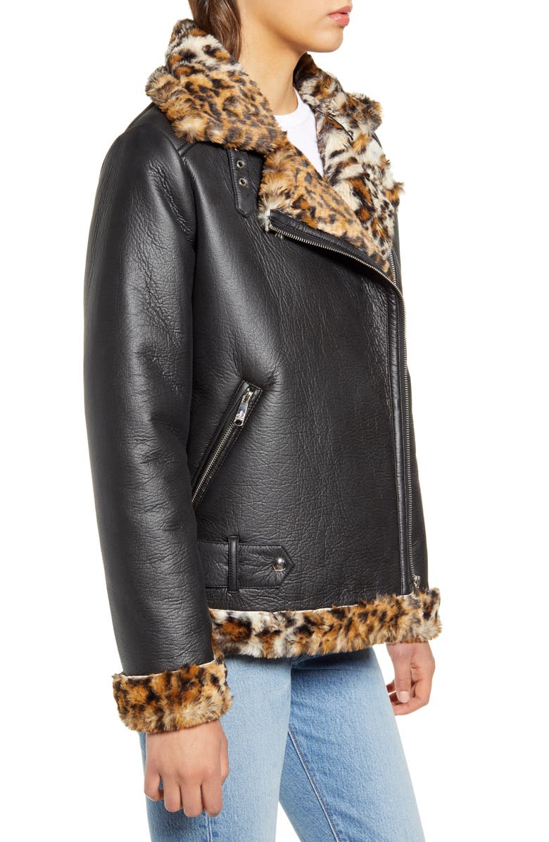 Sam Edelman Oversize Faux Shearling Faux Leather Moto Jacket, Alternate, color, 