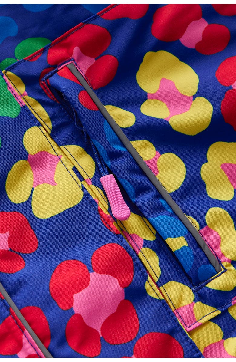 Mini Boden Kids' All Weather Faux Fur Trim Hooded Waterproof Coat, Alternate, color, Multi Rainbow Leopard