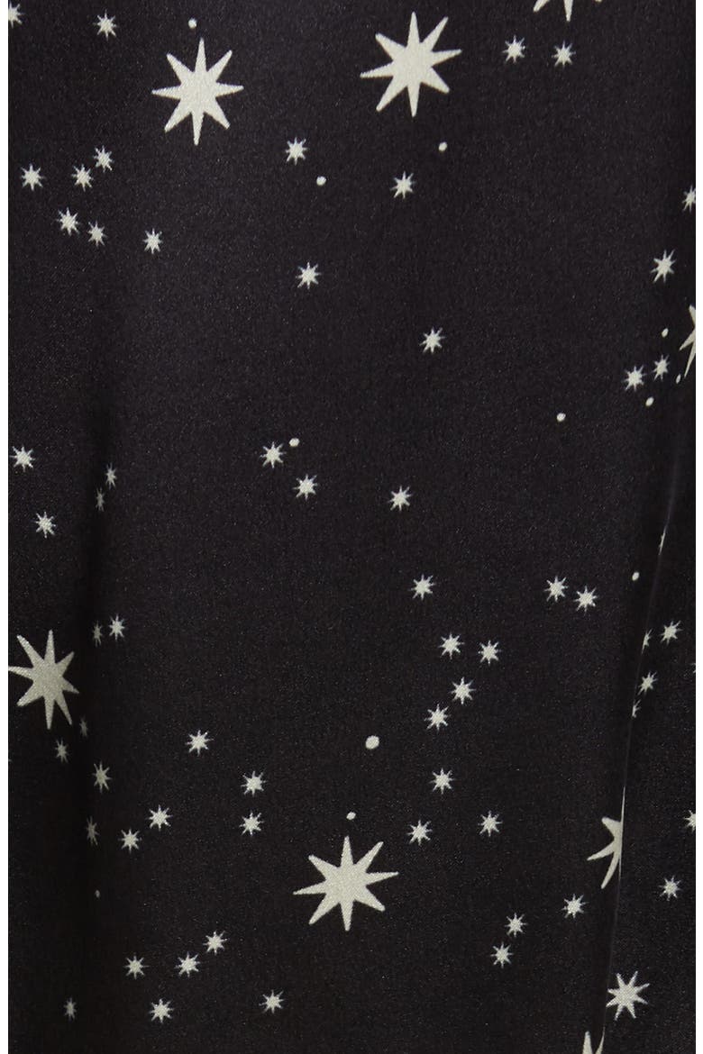 Star Print Silk Robe, Alternate, color, BLACK