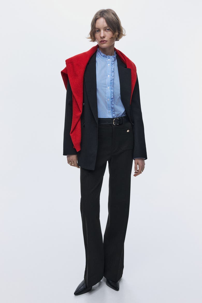 Flared Twill Trousers, Alternate, color, Black