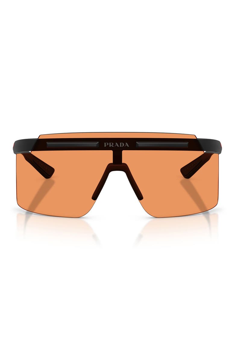 140mm Rectangular Shield Sunglasses, Main, color, MATTE BLACK / ORANGE