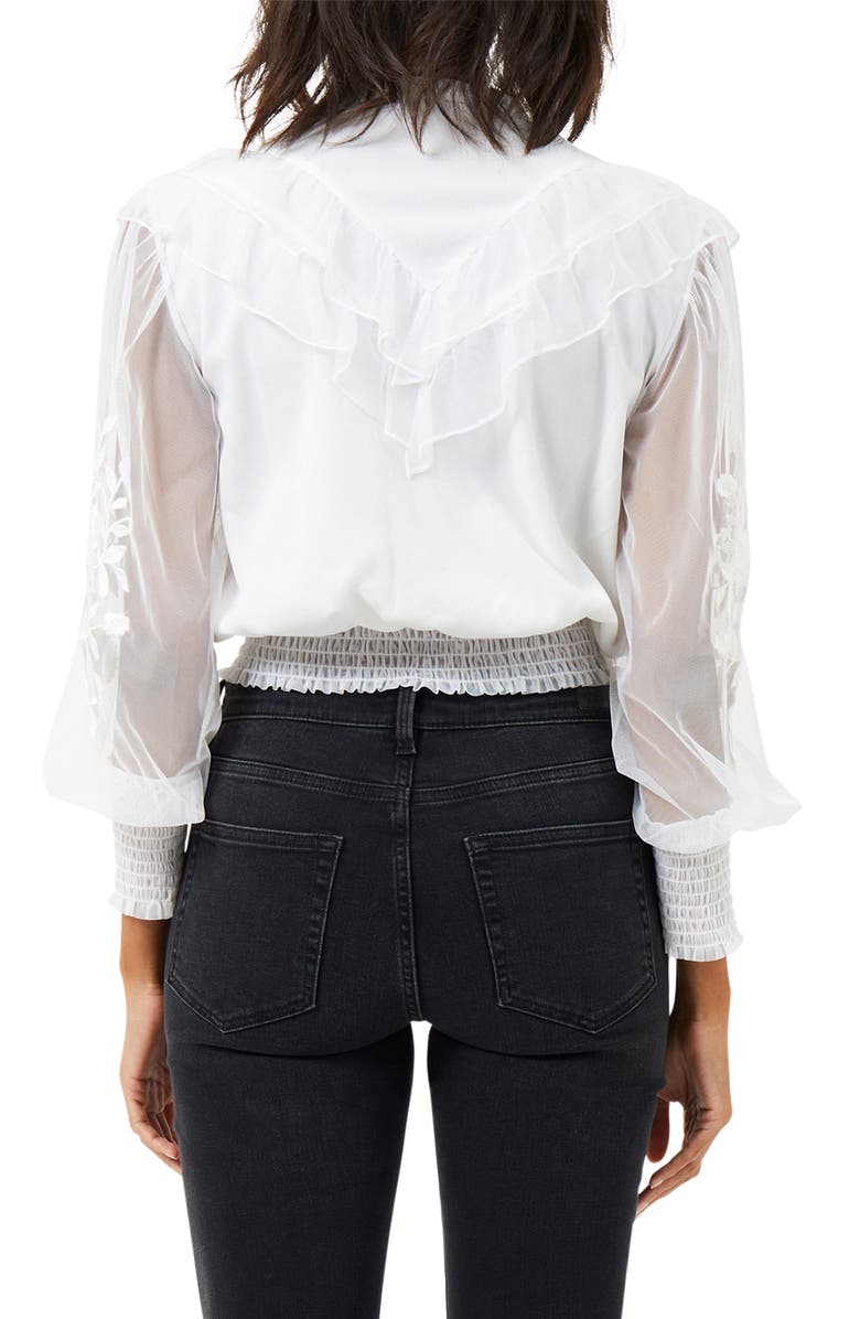 French Connection Abra Embroidered Frill Mesh Shirt, Alternate, color, 
