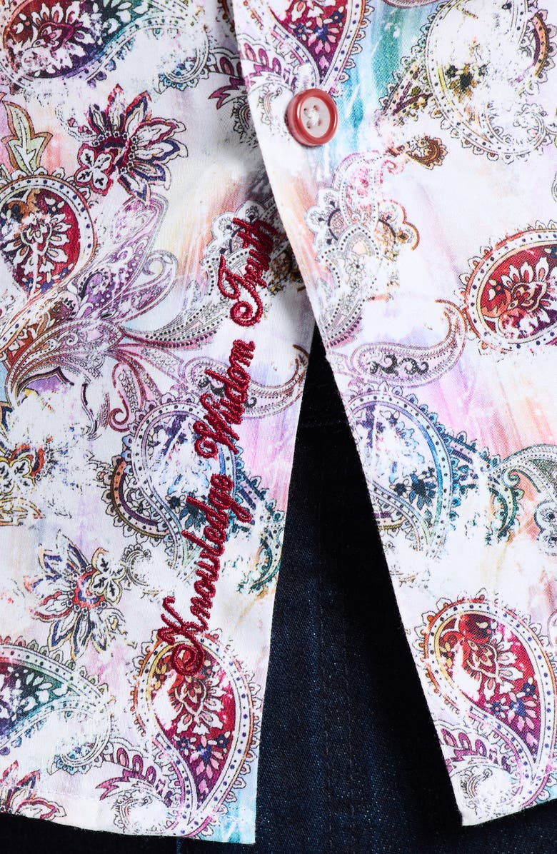 Robert Graham Fawley Paisley Button-Up Shirt, Alternate, color, White Multi