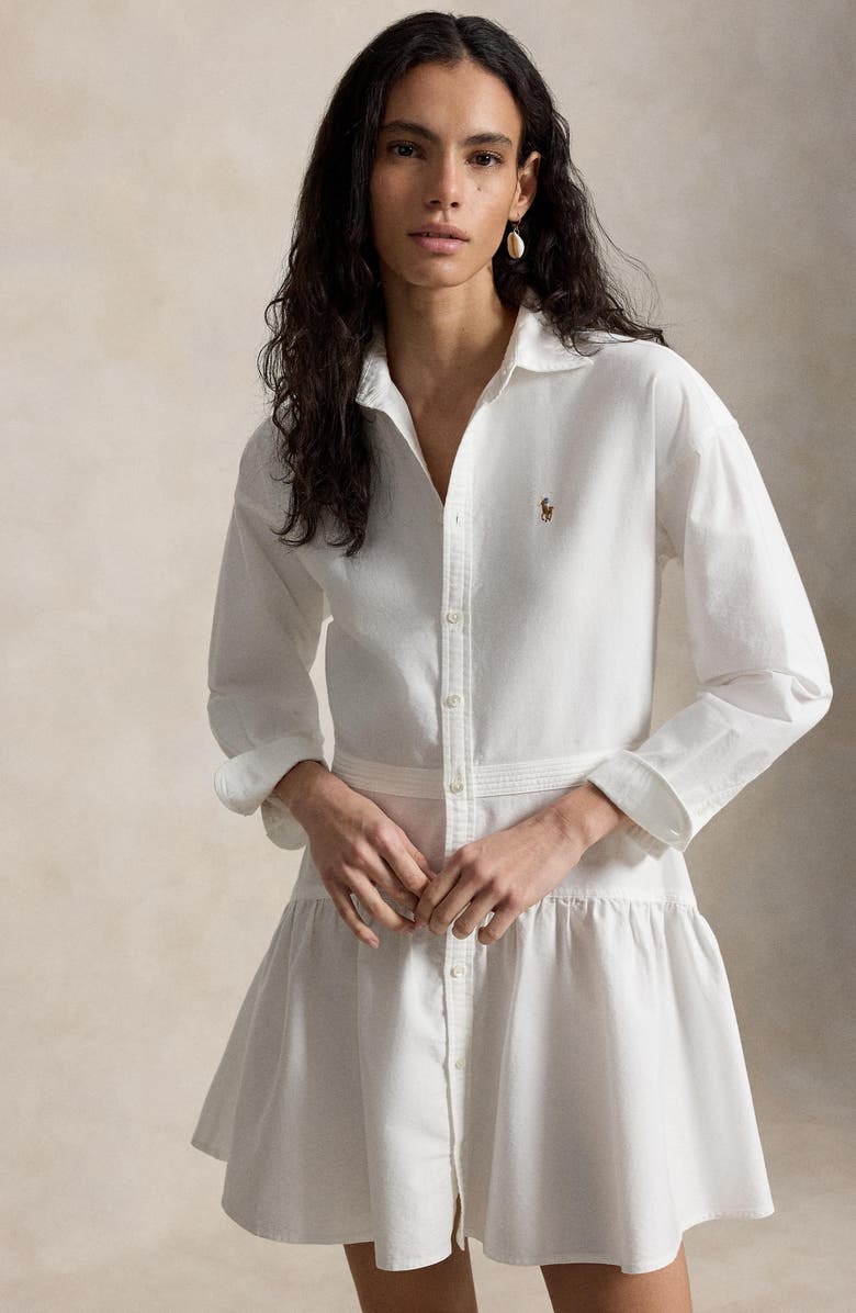 Polo Ralph Lauren Long Sleeve Panel Mini Shirtdress, Alternate, color, Bsr White