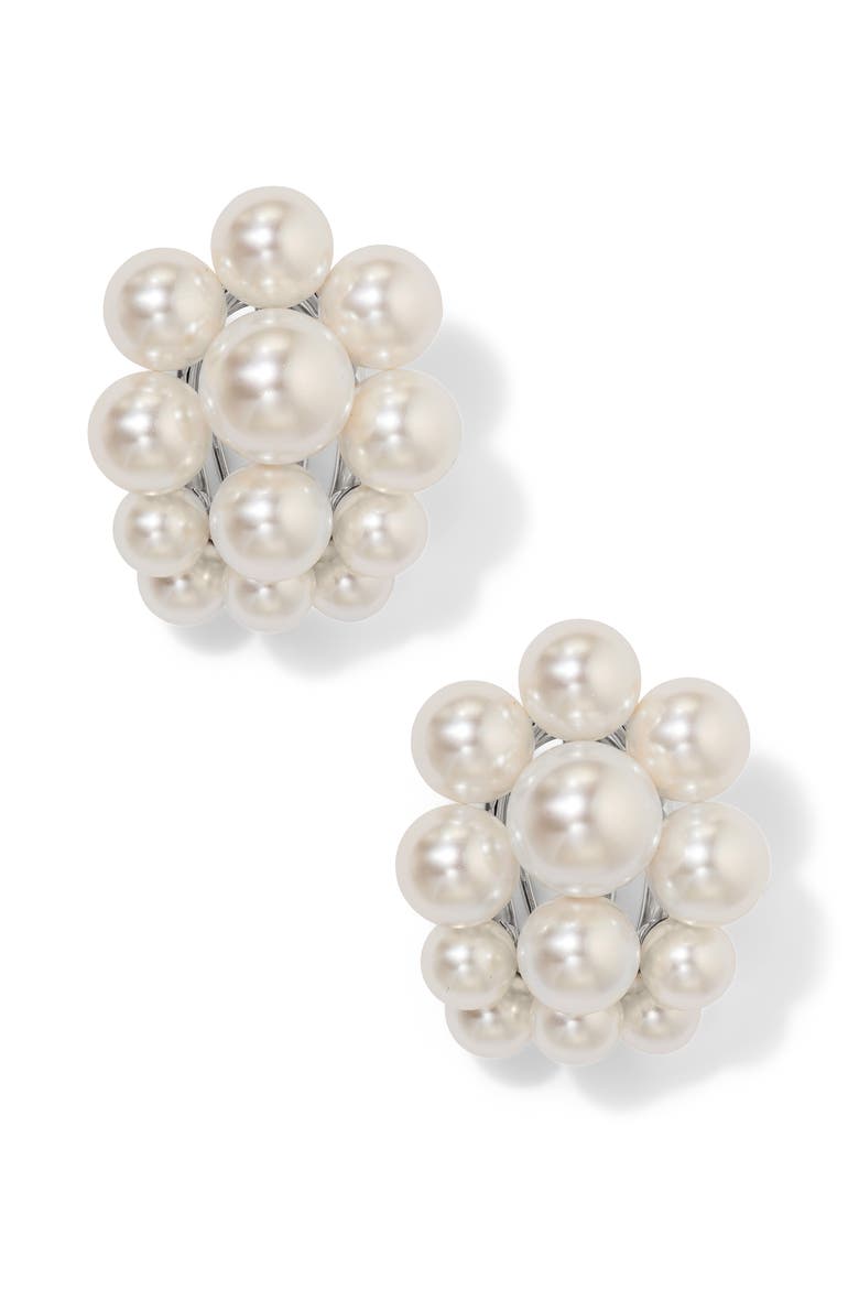 London Large Faux Pearl Cluster Earrings, Main, color, RHODIUM
