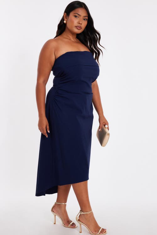 Quiz Plus Size Bandeau Dip Hem Dress In Blue