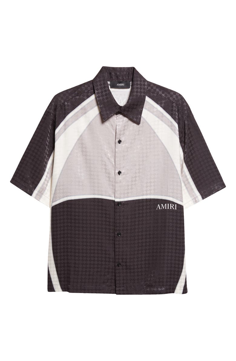 AMIRI MA Quad Panel Ovesize Satin Button-Up Shirt, Main, color, Black